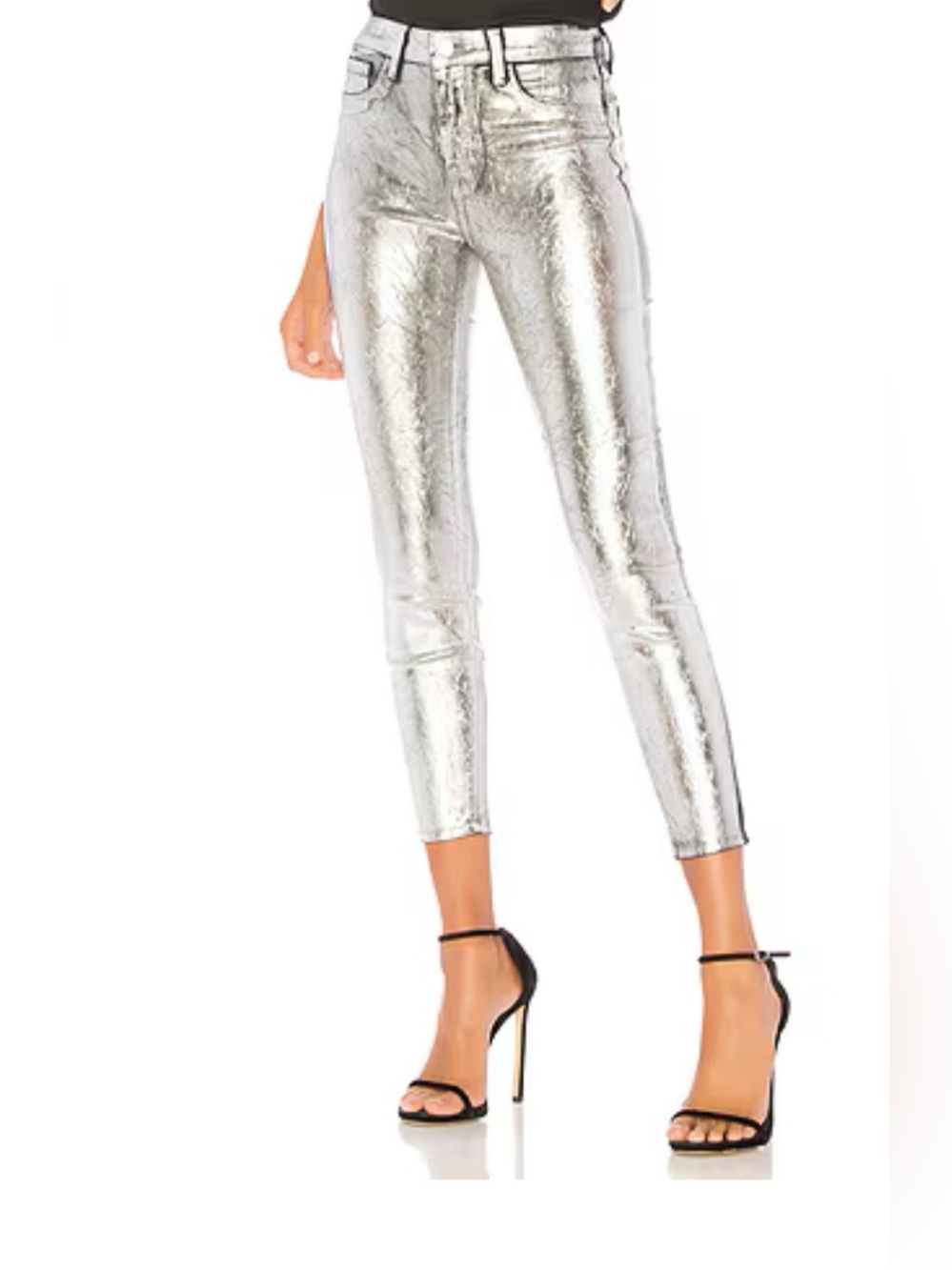 L'AGENCE Margot High Rise Skinny Metallic Silver Jeans